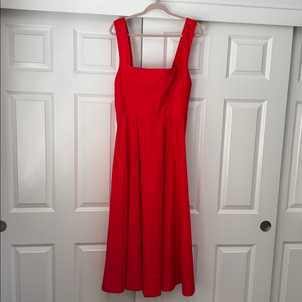 STAUD Teresa Square Neck Cross-Back Fit & Flare Midi Dress Stetch Cotton US 10